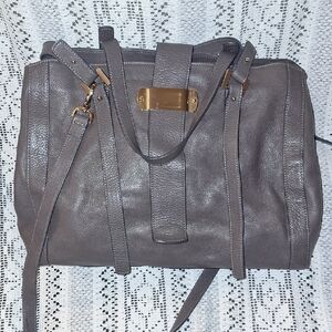 Gray Shoulder Bag with Gold Hardware and Detachable Strap